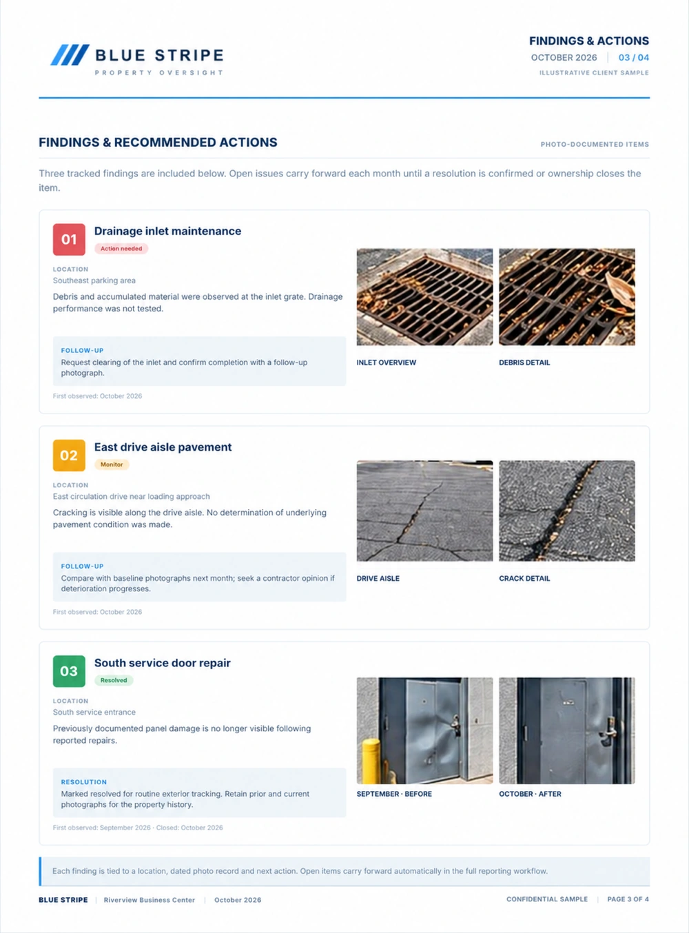 Illustrative findings and recommended actions, page 3 of 4